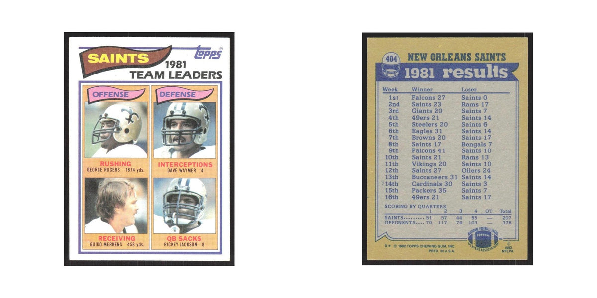 1982 Topps George Rogers/Dave Waymer/Guido Merkens/Rickey Jackson Saints #404