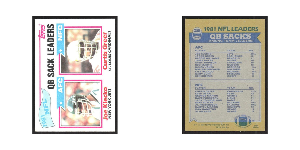1982 Topps Joe Klecko/Curtis Greer New York Jets/St. Louis Cardinals #259