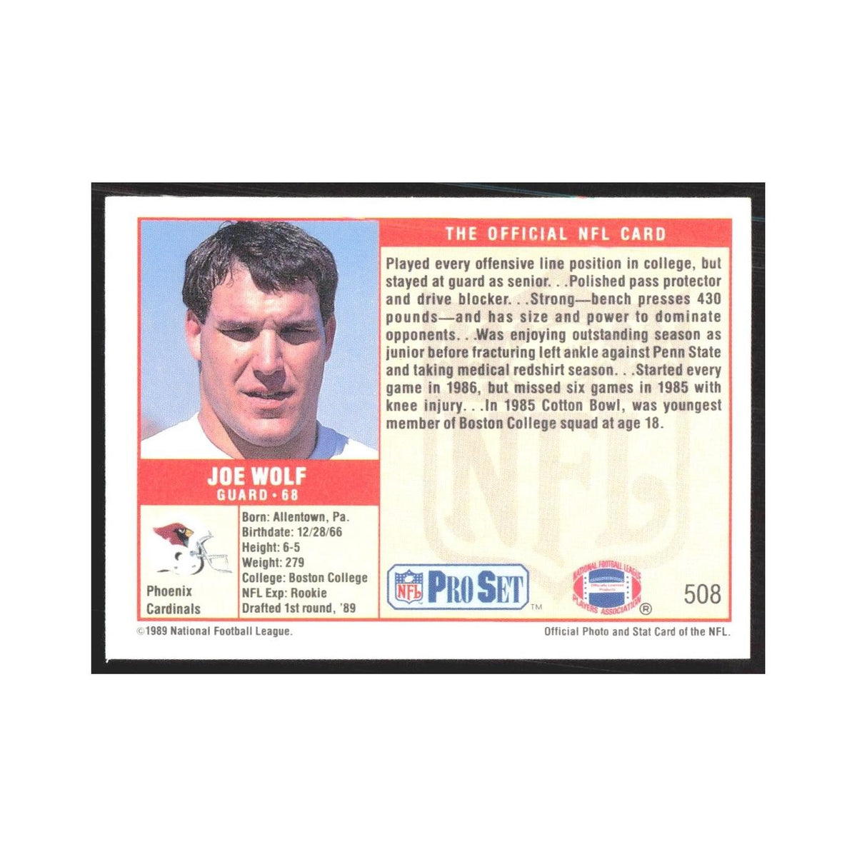 1989 Pro Set Joe Wolf Phoenix Cardinals #508