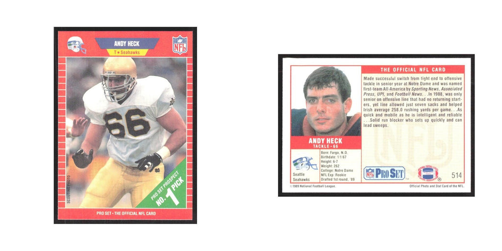 1989 Pro Set Andy Heck Seahawks #514
