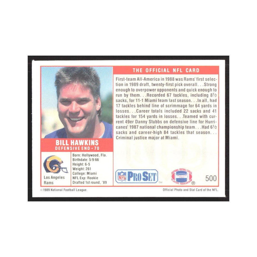 1989 Pro Set Bill Hawkins Rams #500