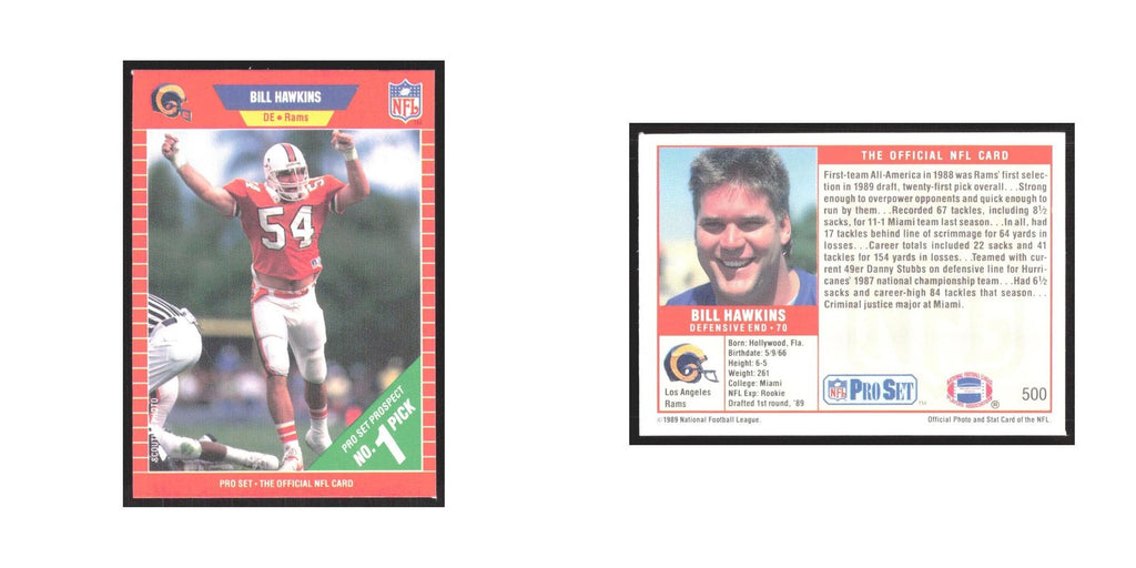 1989 Pro Set Bill Hawkins Rams #500