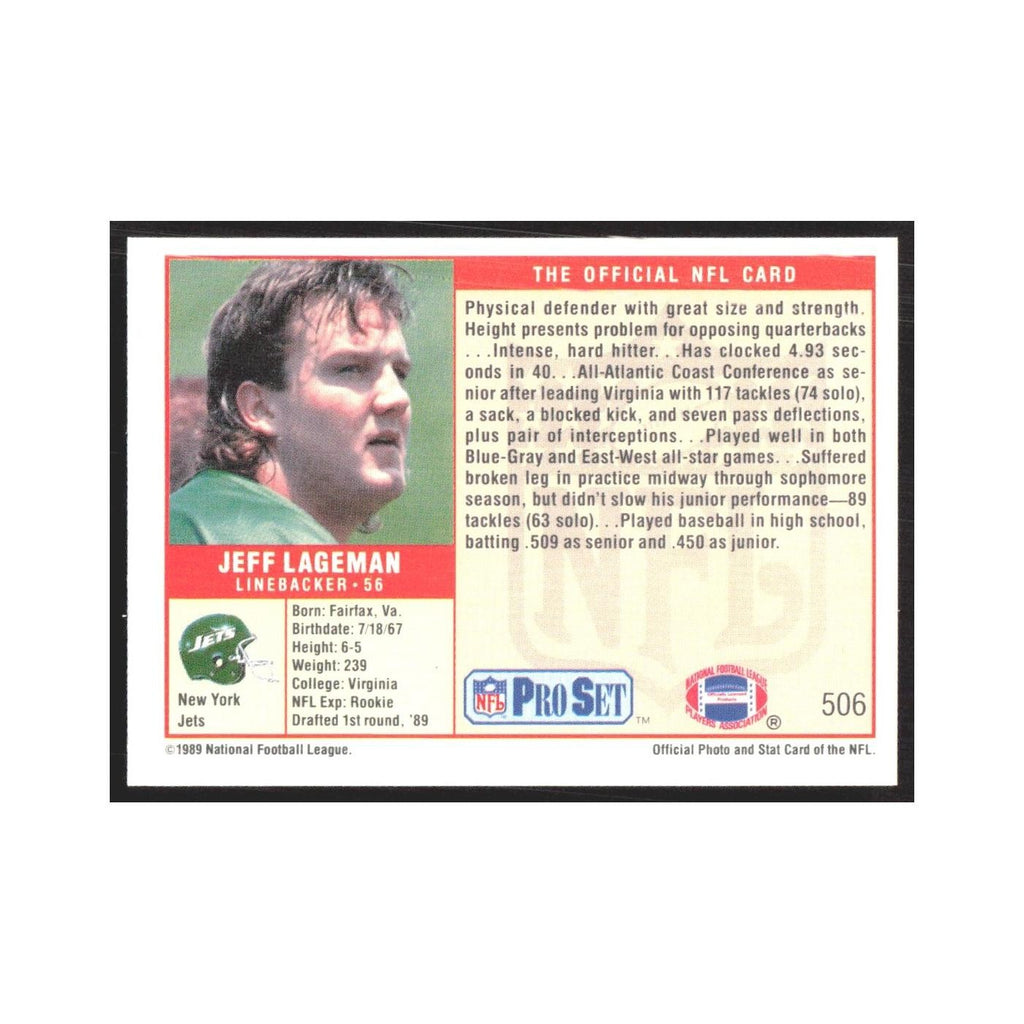 1989 Pro Set Jeff Lageman Jets #506