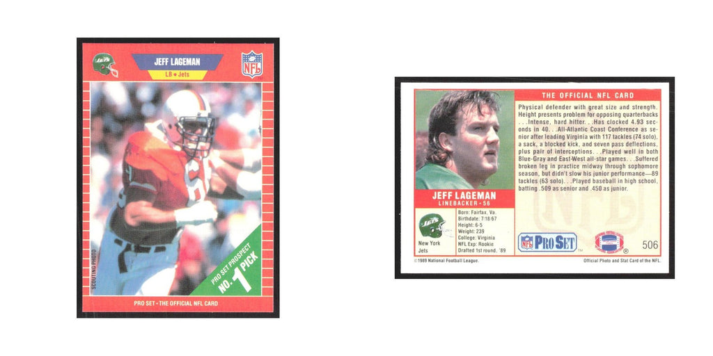 1989 Pro Set Jeff Lageman Jets #506