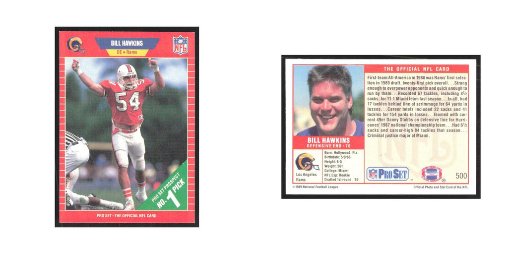 1989 Pro Set Bill Hawkins Rams #500