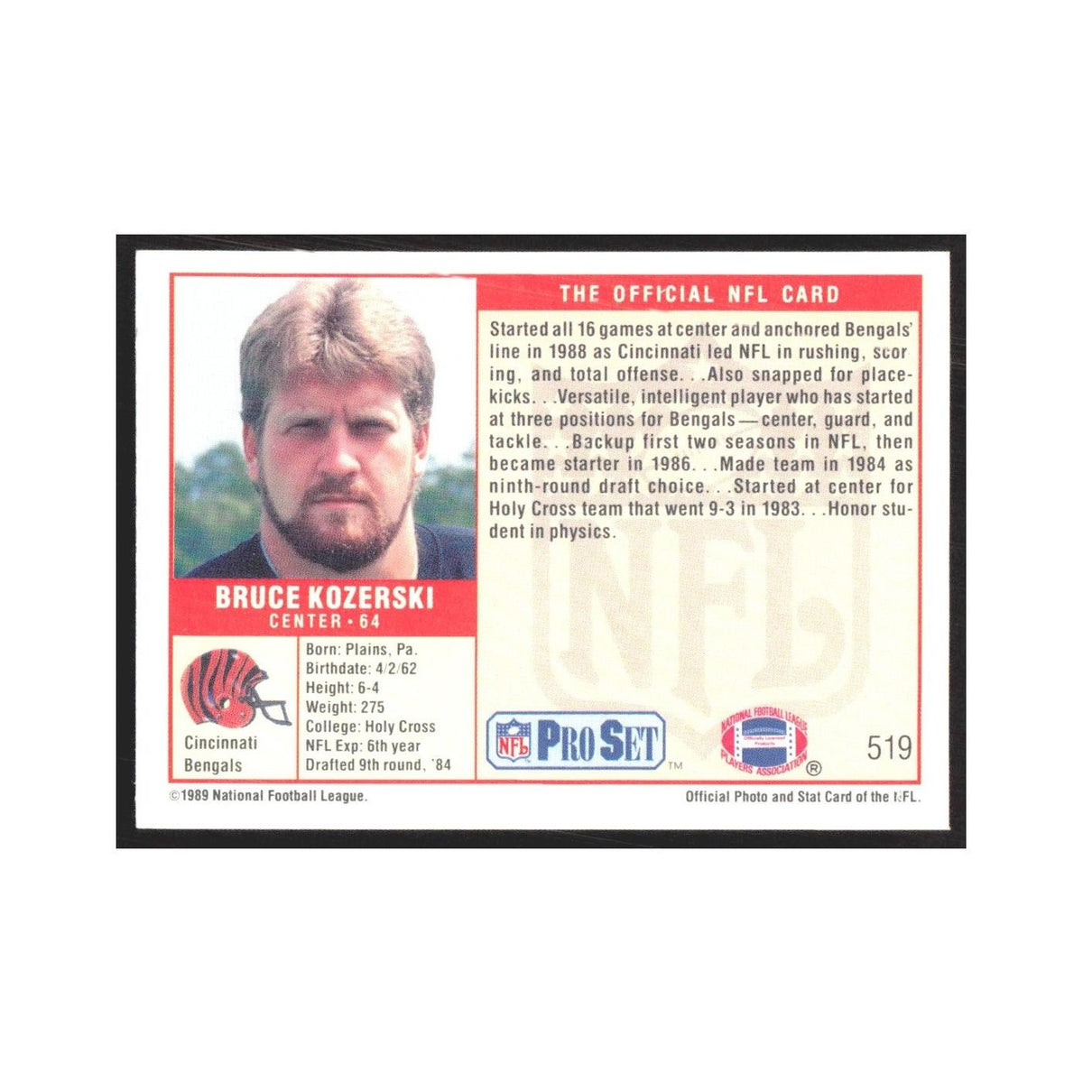 1989 Pro Set Bruce Kozerski Bengals #519