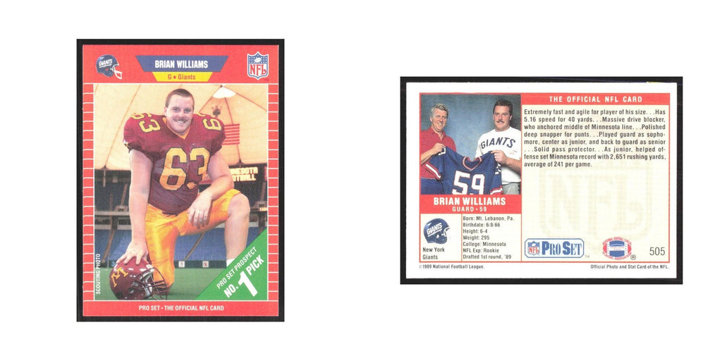 1989 Pro Set Brian Williams Giants #505