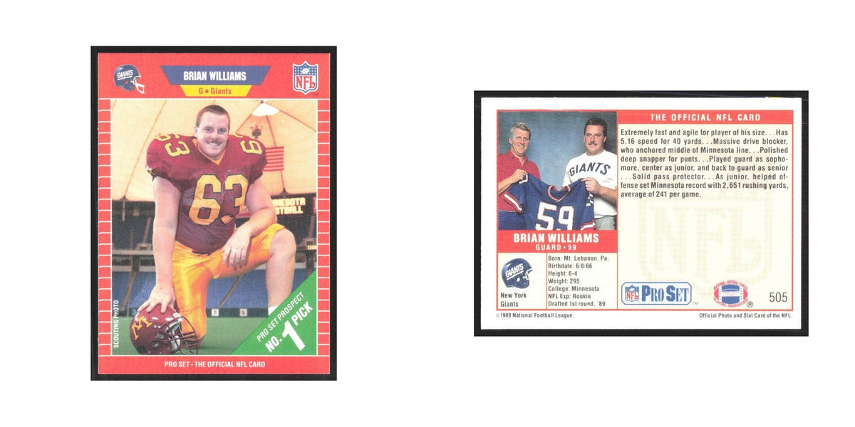 1989 Pro Set Brian Williams Giants #505