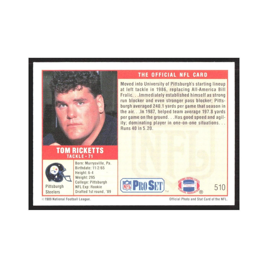 1989 Pro Set Tom Ricketts Steelers #510