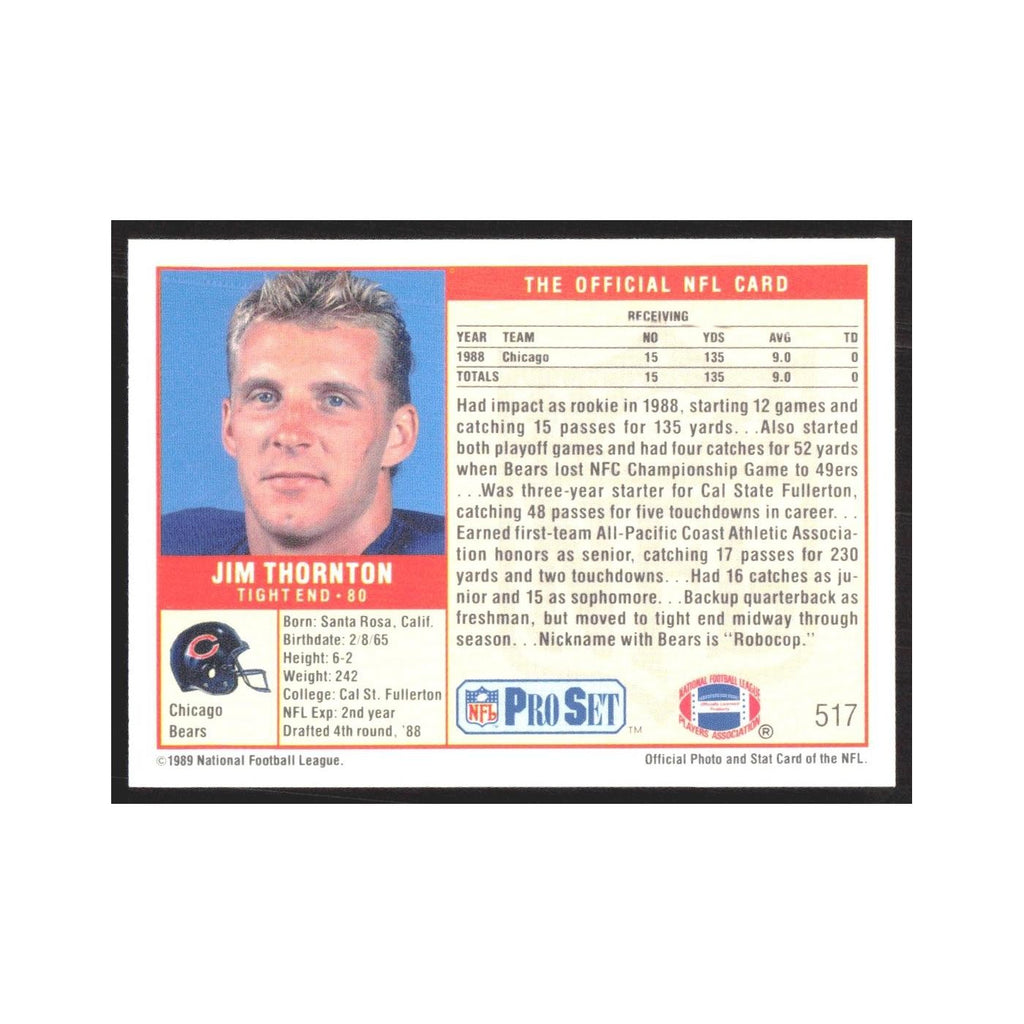 1989 Pro Set Jim Thornton Bears #517