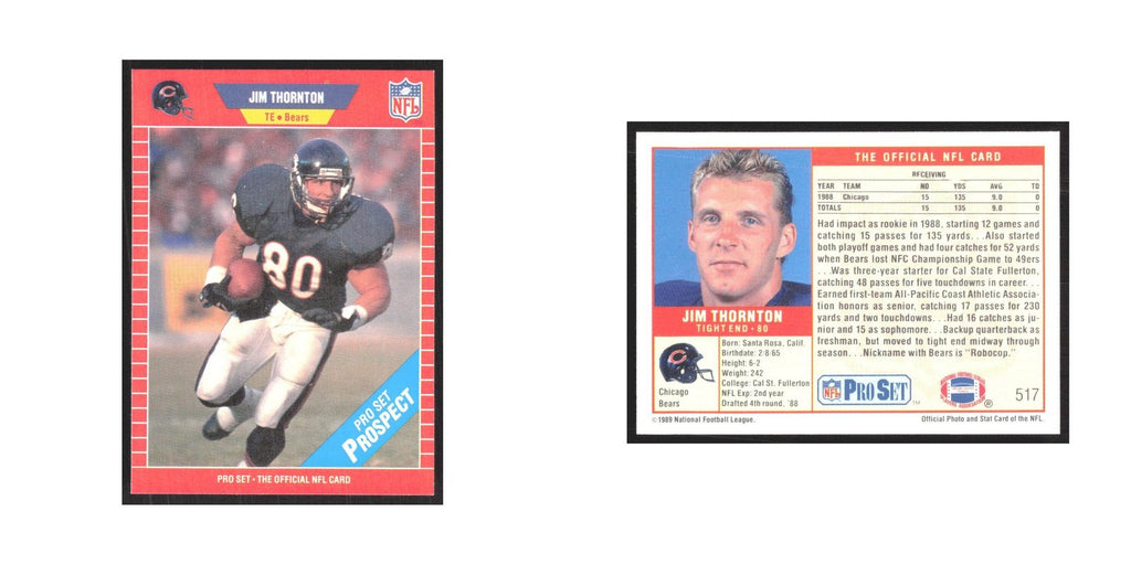 1989 Pro Set Jim Thornton Bears #517