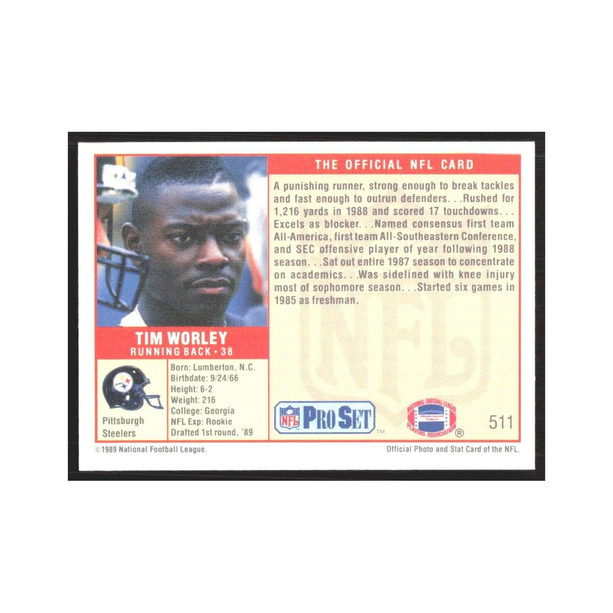 1989 Pro Set Tim Worley Steelers #511