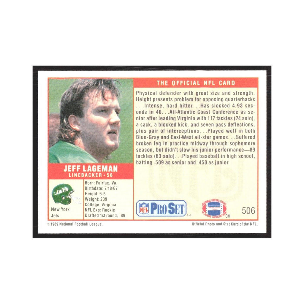 1989 Pro Set Jeff Lageman Jets #506