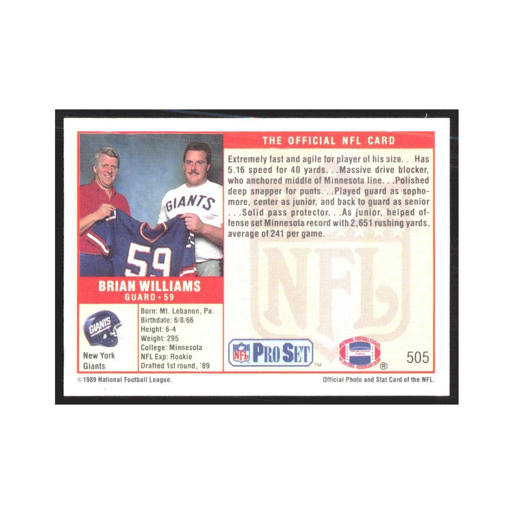 1989 Pro Set Brian Williams Giants #505