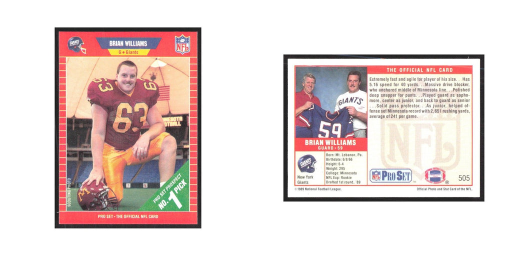 1989 Pro Set Brian Williams Giants #505