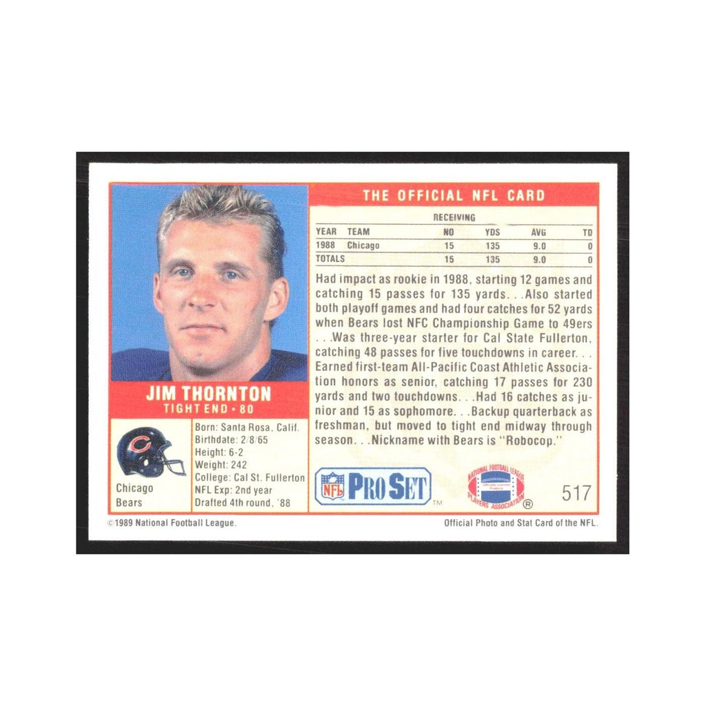 1989 Pro Set Jim Thornton Bears #517