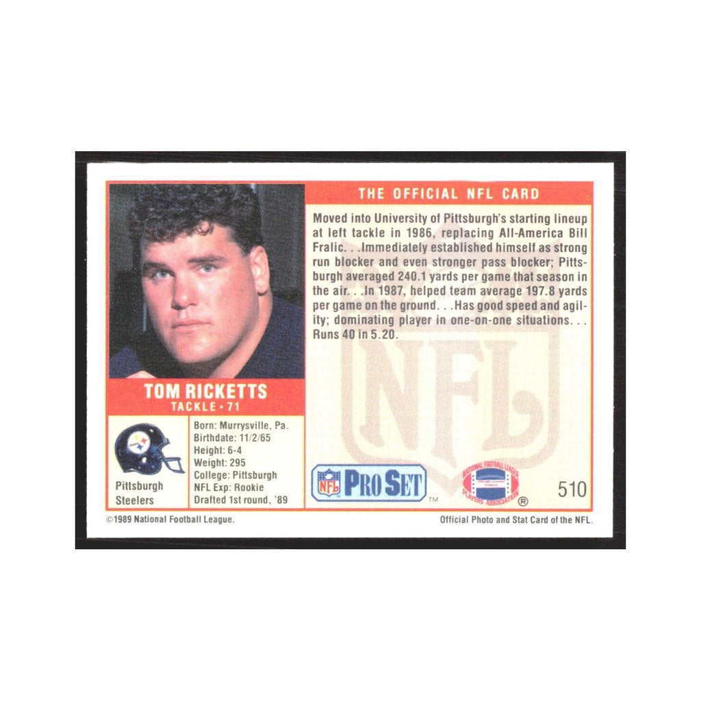 1989 Pro Set Tom Ricketts Steelers #510
