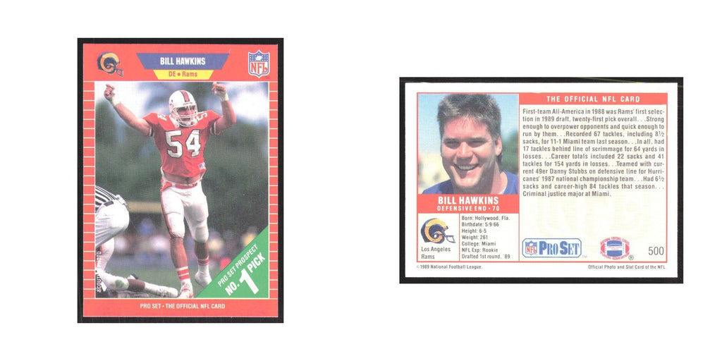 1989 Pro Set Bill Hawkins Rams #500