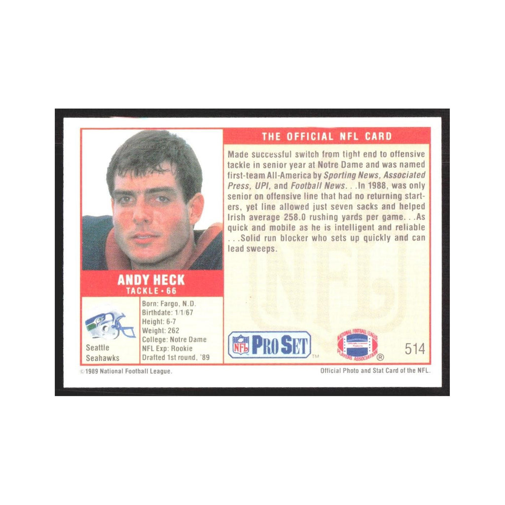 1989 Pro Set Andy Heck Seahawks #514