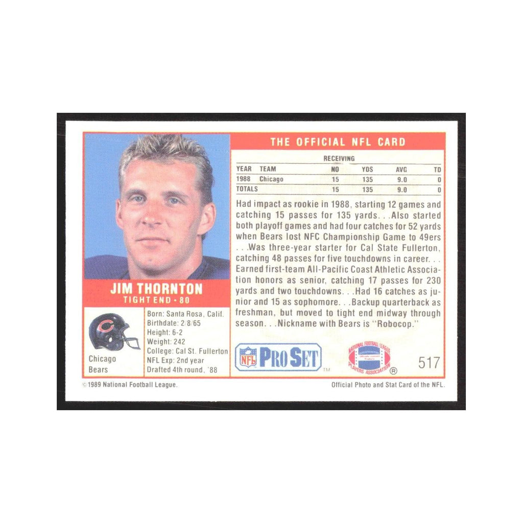 1989 Pro Set Jim Thornton Bears #517