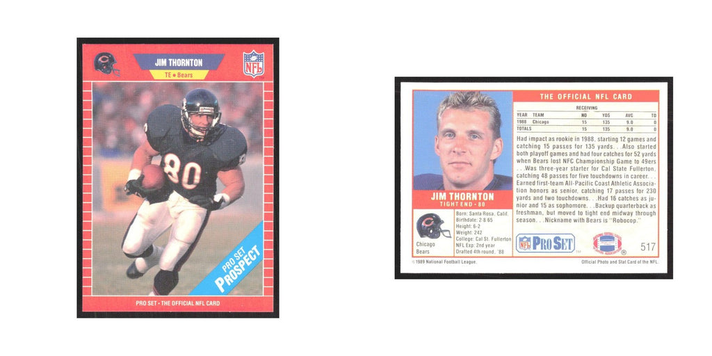 1989 Pro Set Jim Thornton Bears #517
