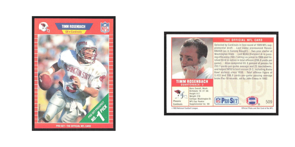 1989 Pro Set Timm Rosenbach Phoenix Cardinals #509