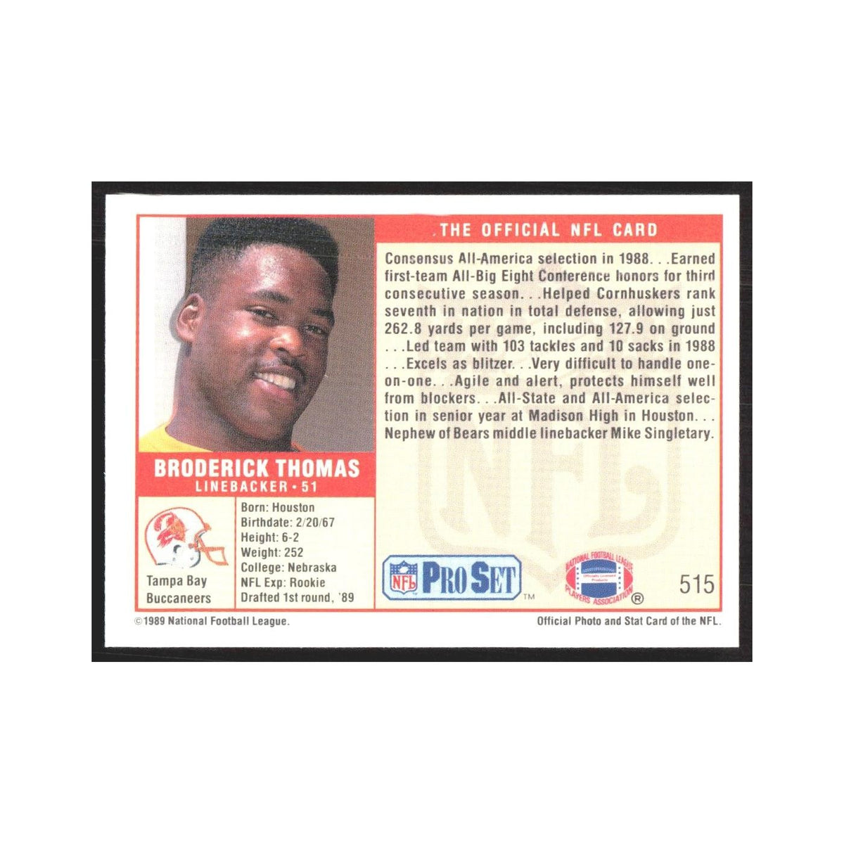 1989 Pro Set Broderick Thomas Buccaneers #515