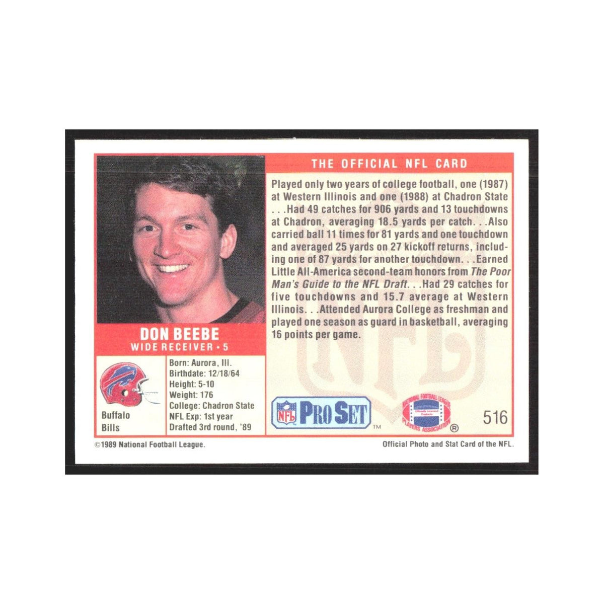 1989 Pro Set Don Beebe Bills #516