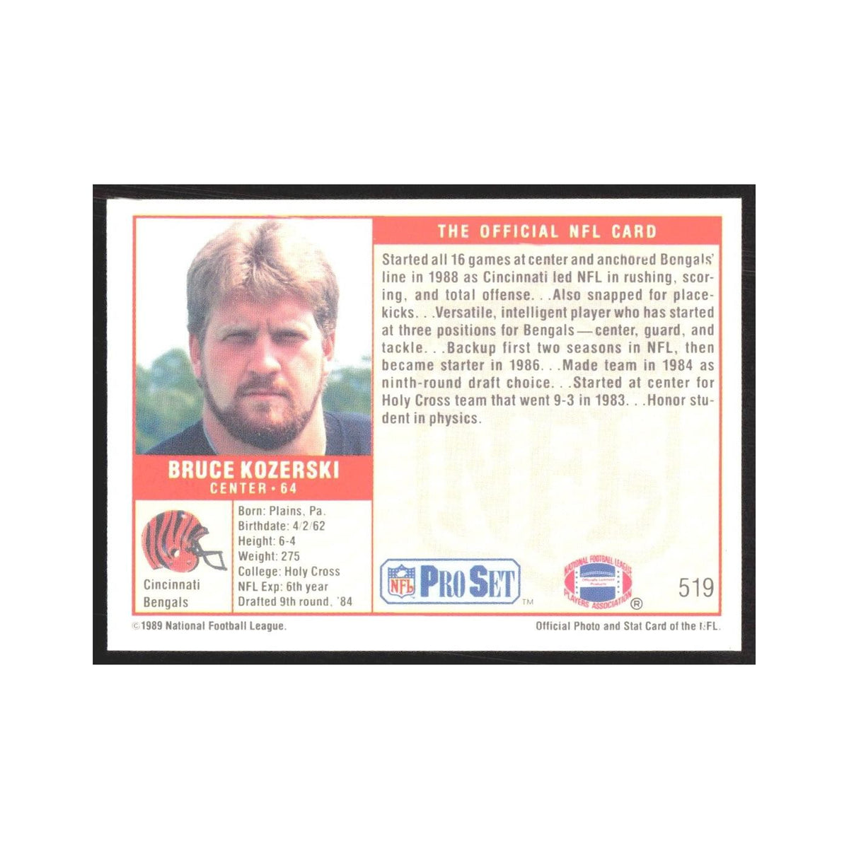 1989 Pro Set Bruce Kozerski Bengals #519