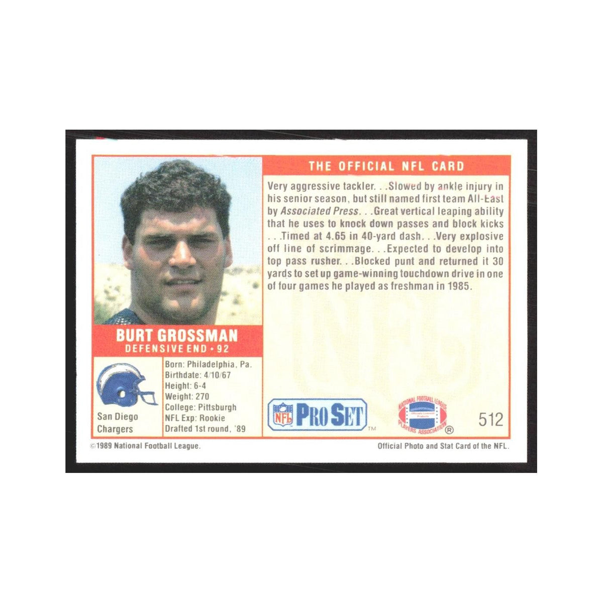 1989 Pro Set Burt Grossman San Diego Chargers #512
