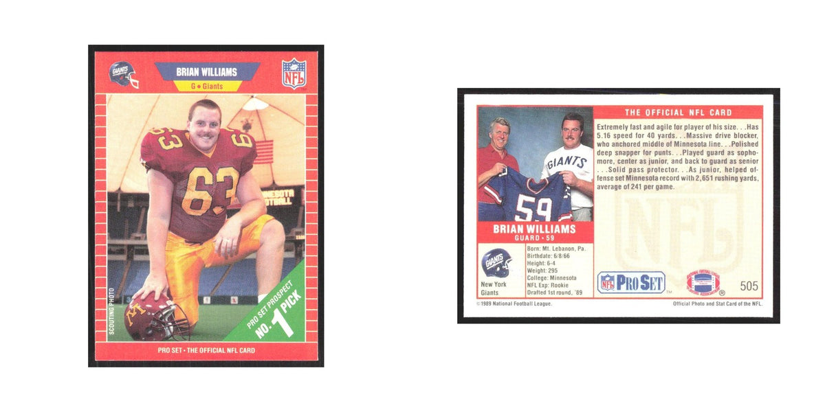 1989 Pro Set Brian Williams Giants #505