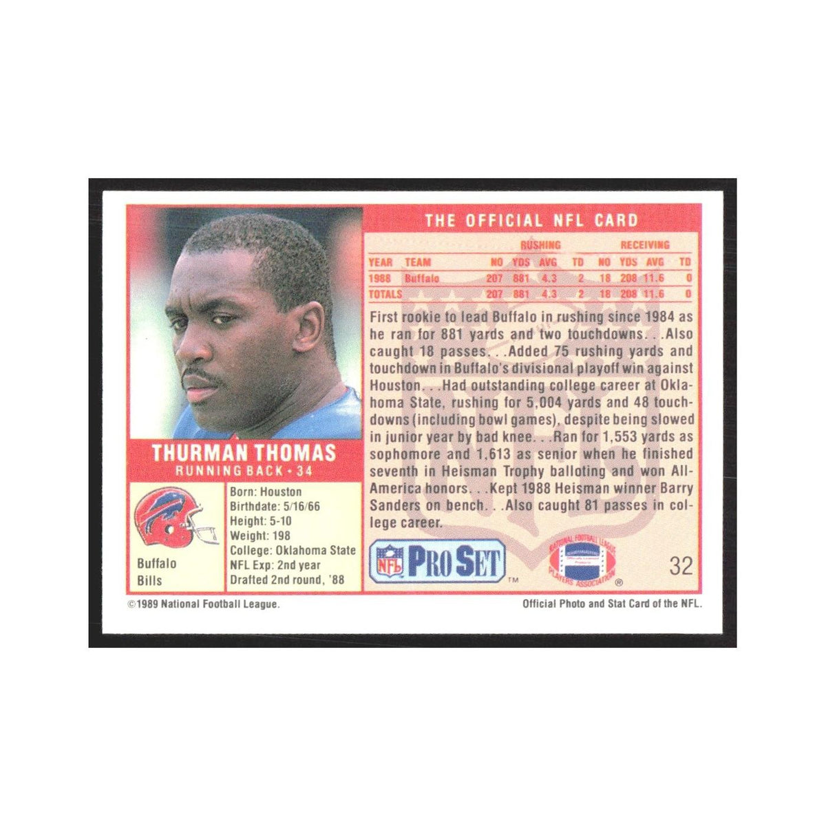 1989 Pro Set Thurman Thomas Bills #32
