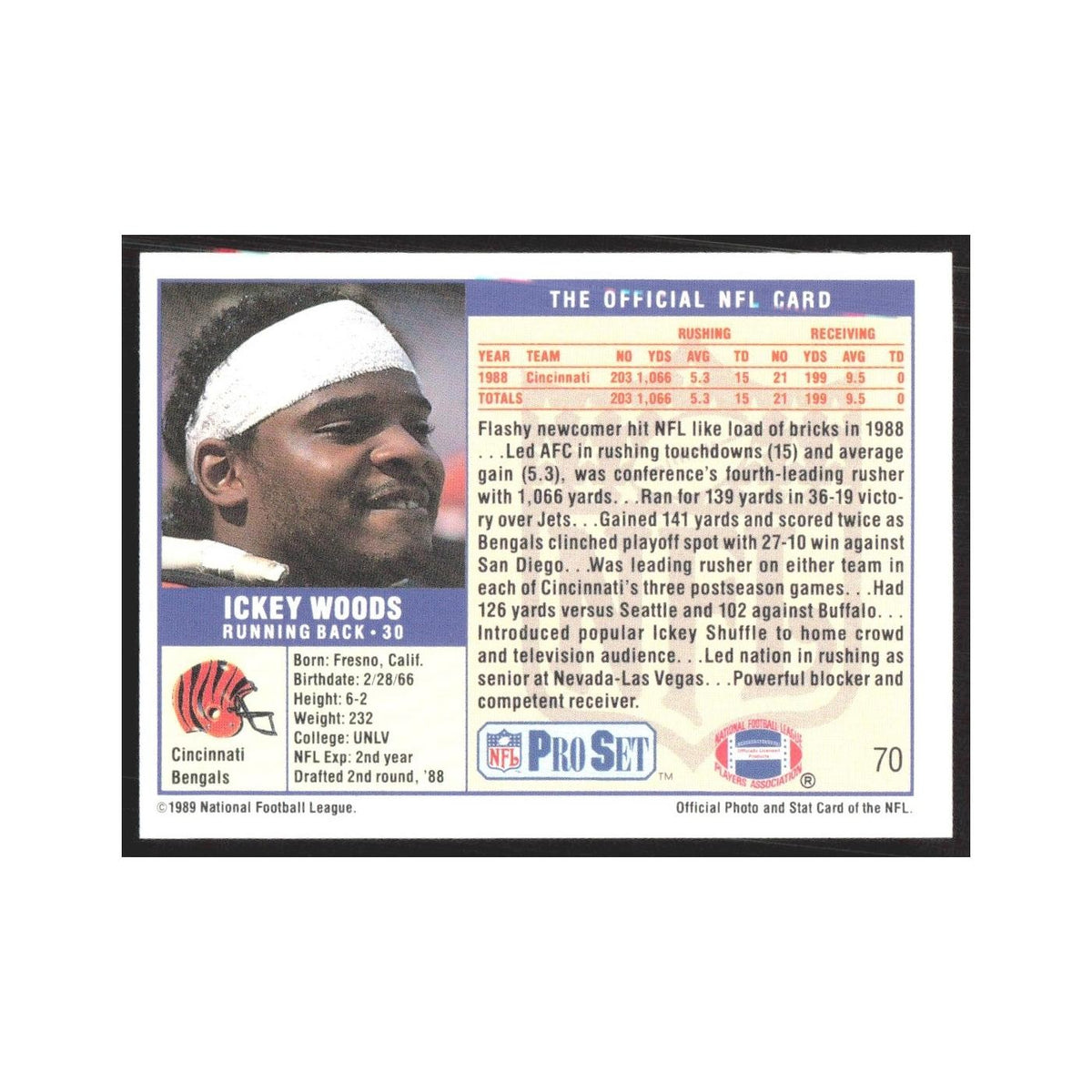 1989 Pro Set Ickey Woods Bengals #70