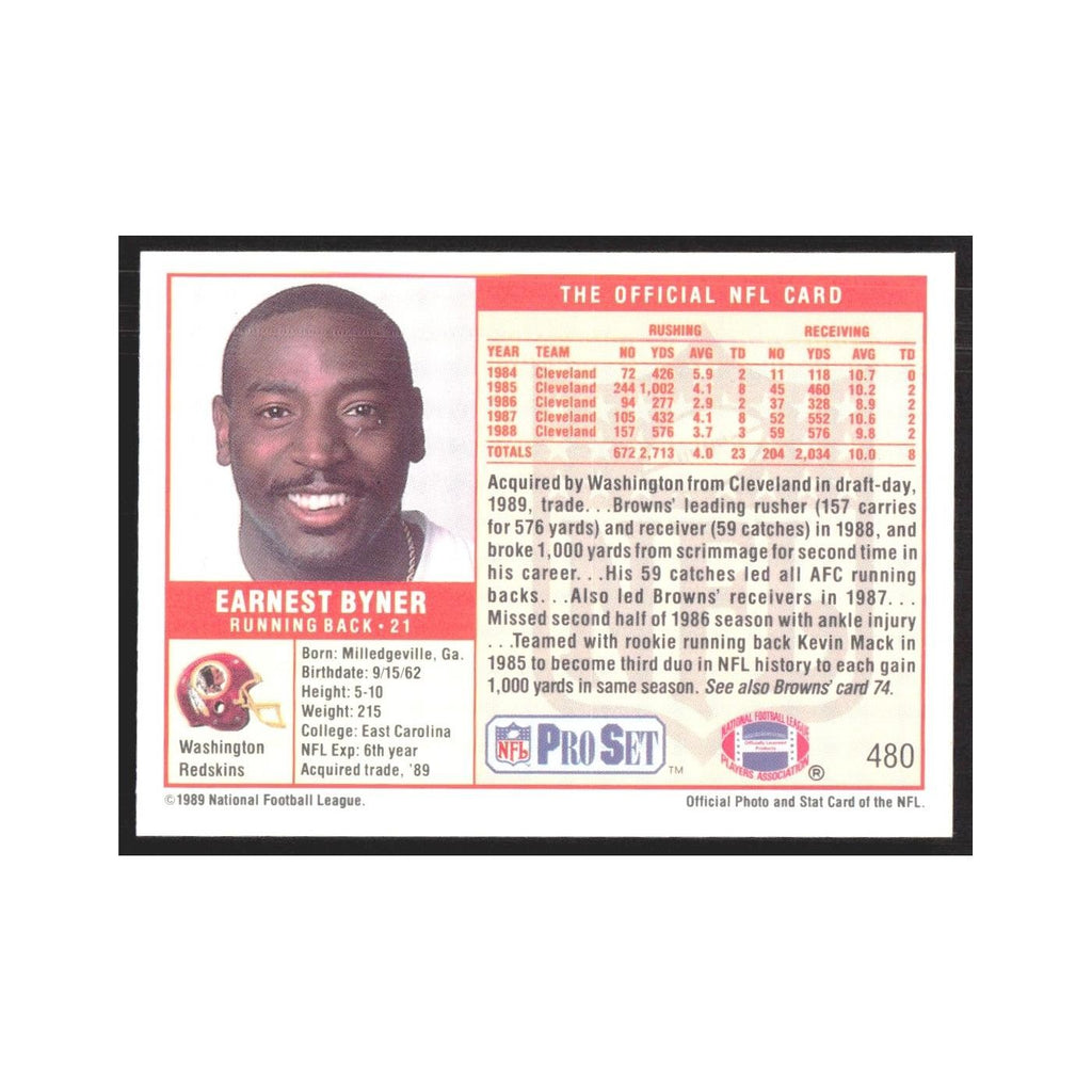 1989 Pro Set Earnest Byner Redskins #480