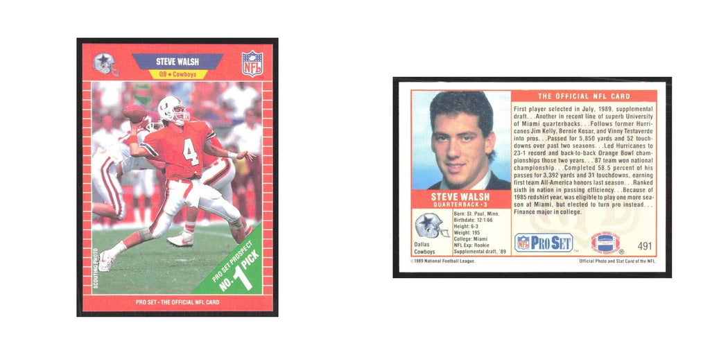 1989 Pro Set Steve Walsh Cowboys #491