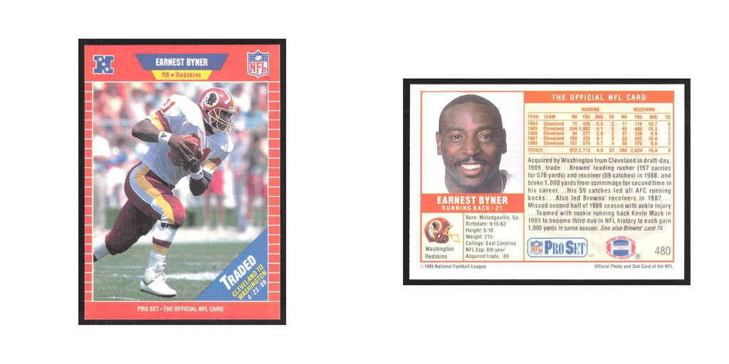 1989 Pro Set Earnest Byner Redskins #480