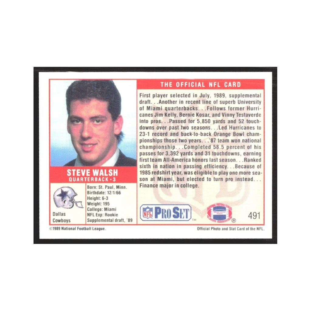 1989 Pro Set Steve Walsh Cowboys #491