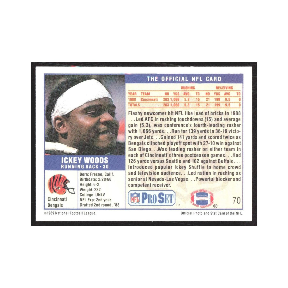 1989 Pro Set Ickey Woods Bengals #70