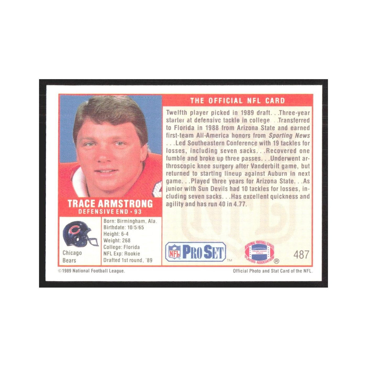 1989 Pro Set Trace Armstrong Bears #487