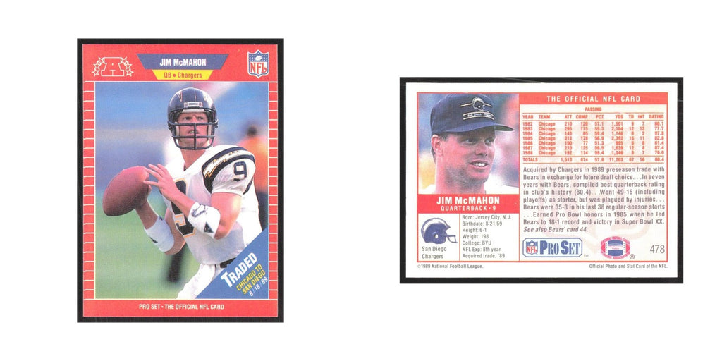 1989 Pro Set Jim McMahon San Diego Chargers #478
