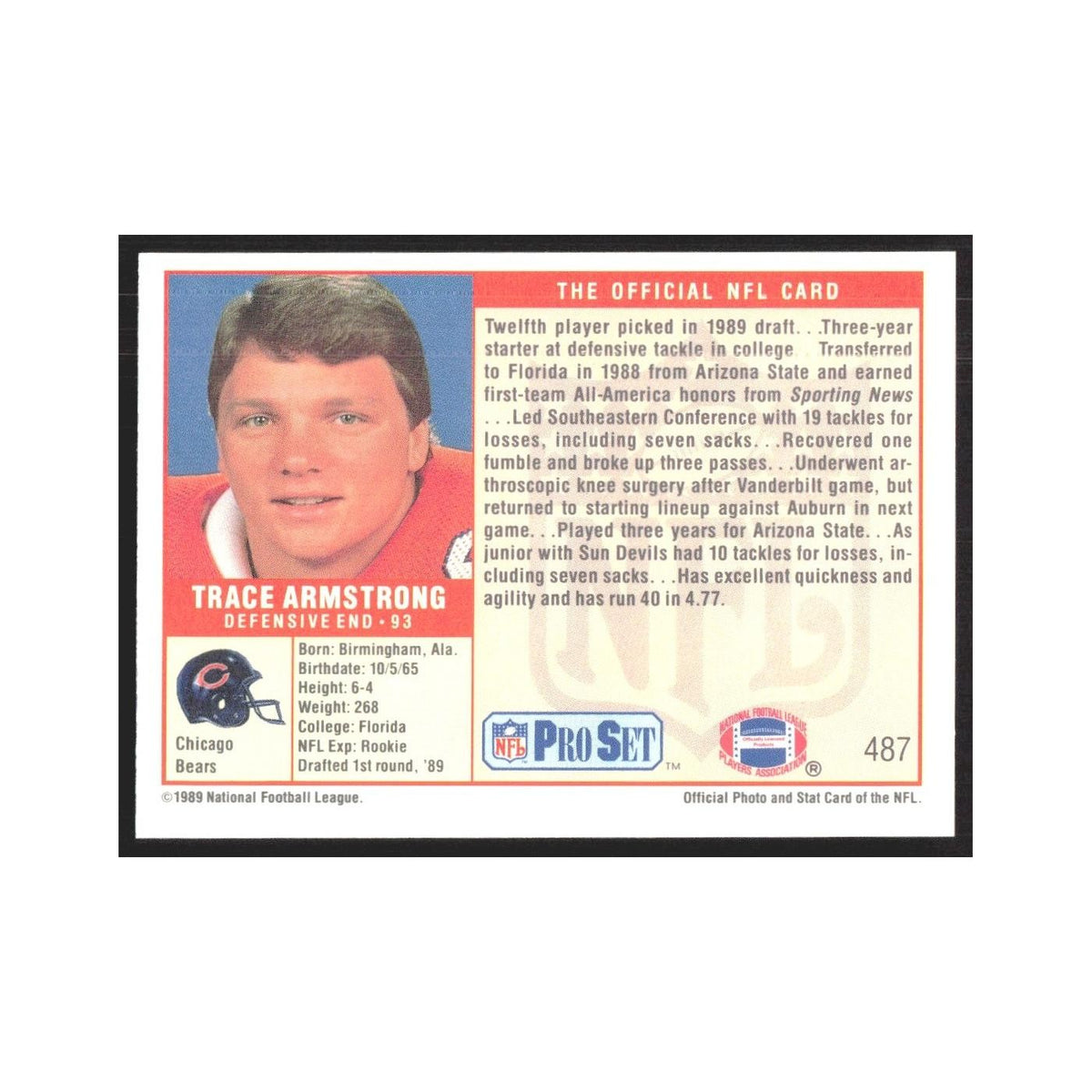 1989 Pro Set Trace Armstrong Bears #487