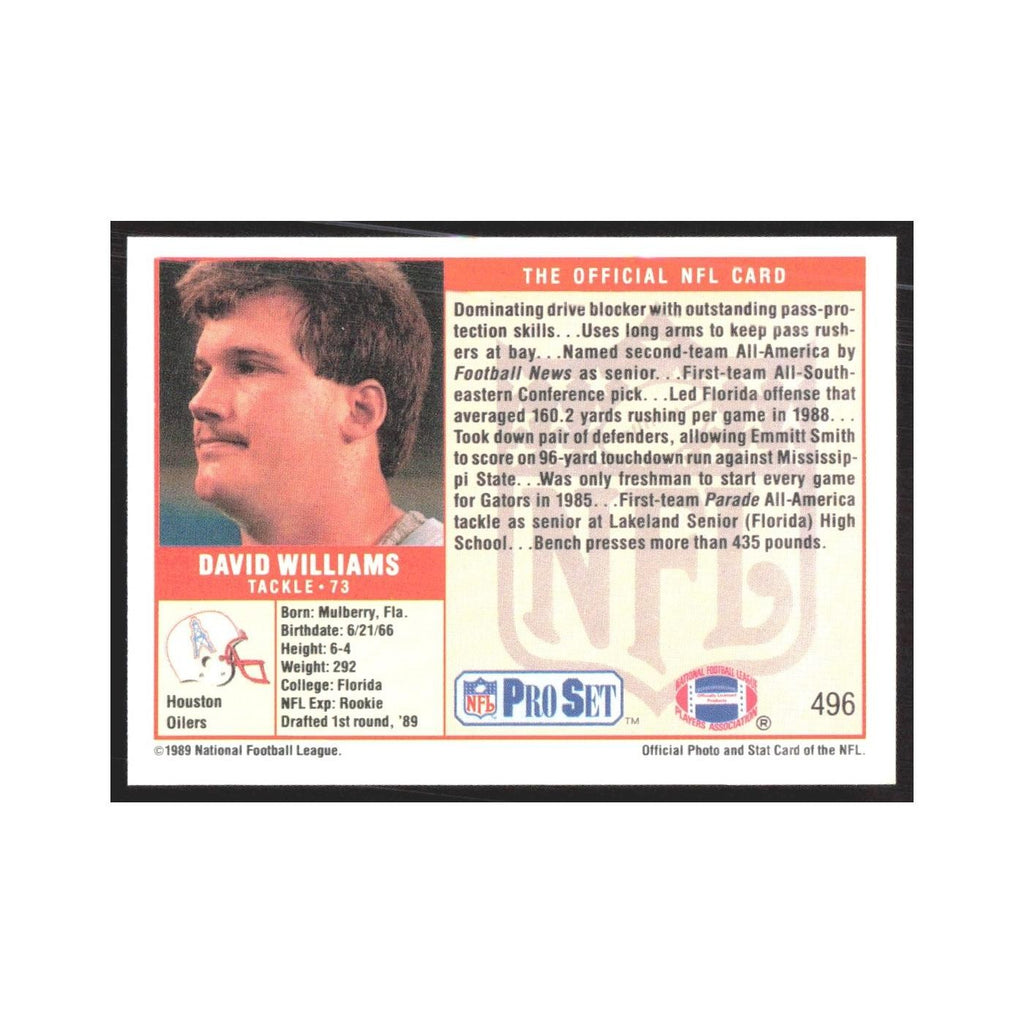 1989 Pro Set David Williams Houston Oilers #496