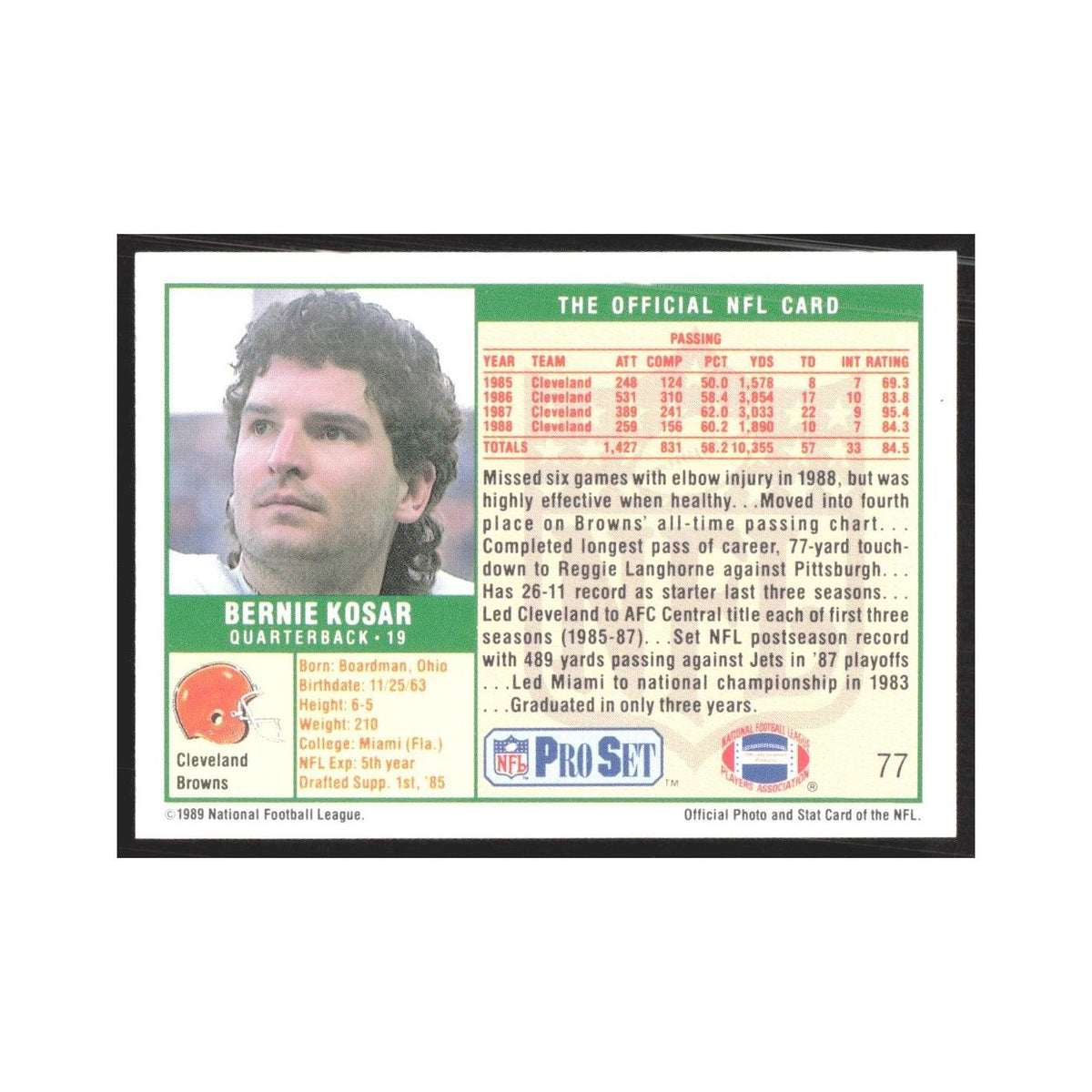 1989 Pro Set Bernie Kosar Browns #77