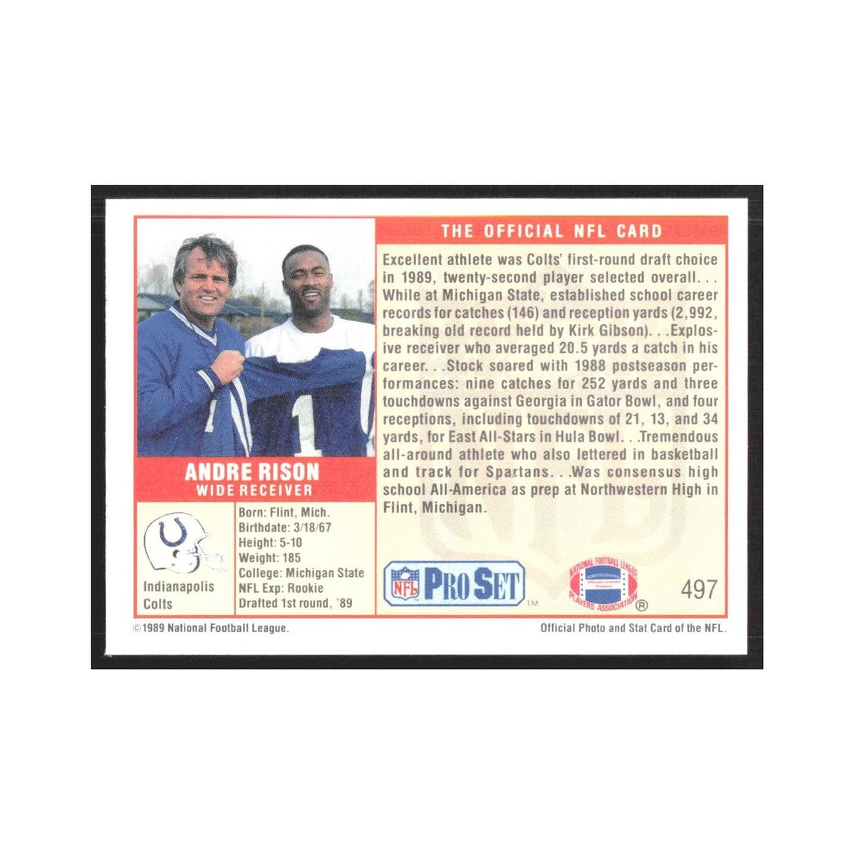 1989 Pro Set Andre Rison Colts #497