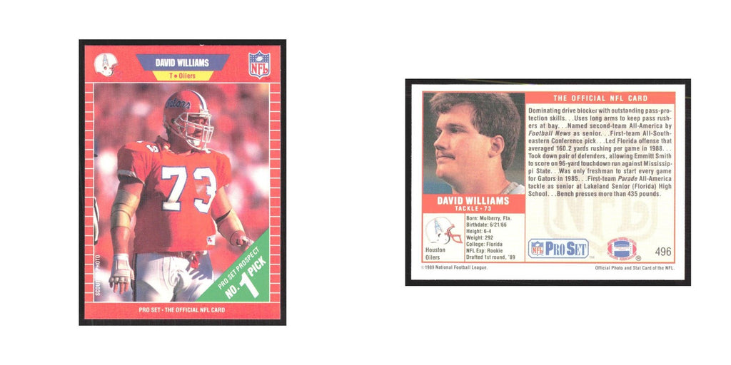 1989 Pro Set David Williams Houston Oilers #496