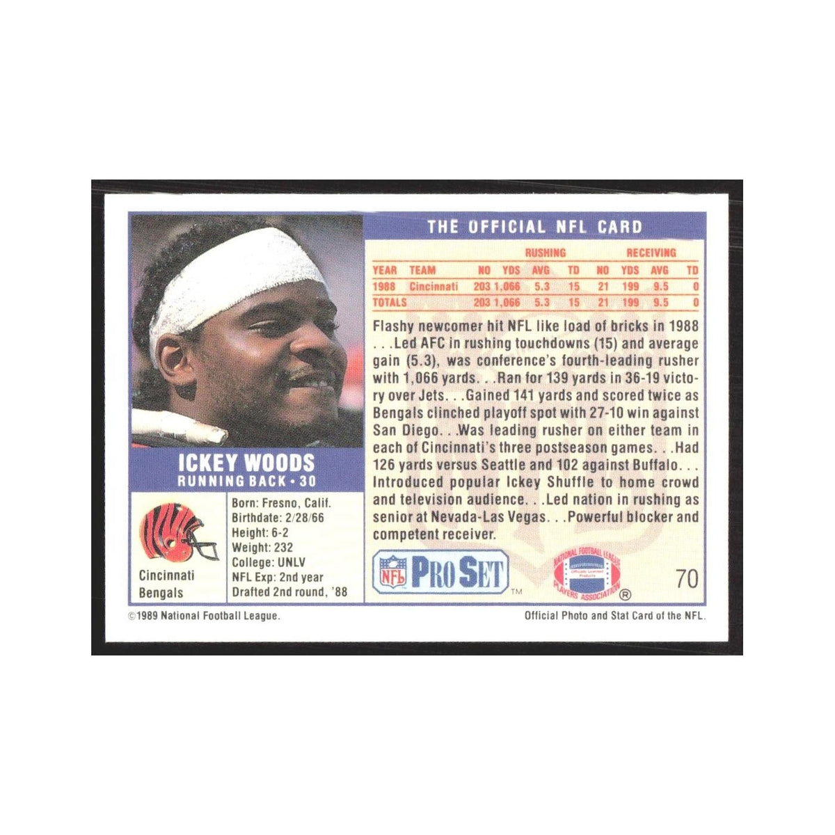 1989 Pro Set Ickey Woods Bengals #70