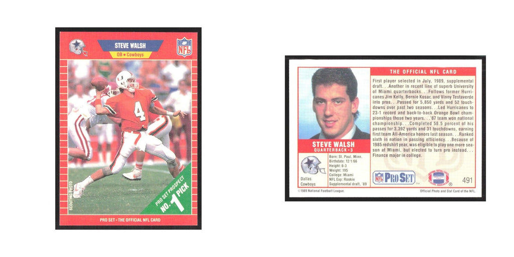 1989 Pro Set Steve Walsh Cowboys #491