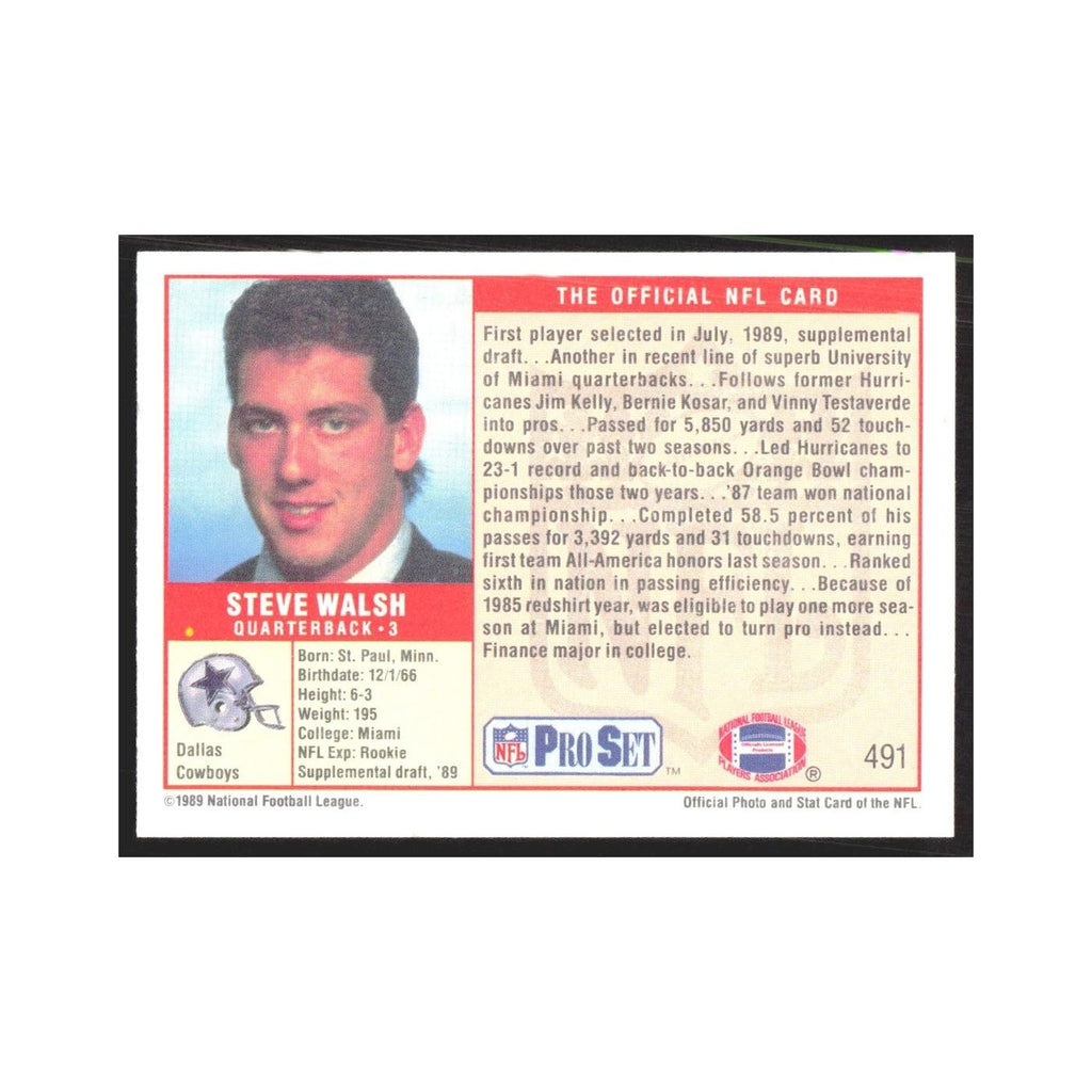 1989 Pro Set Steve Walsh Cowboys #491