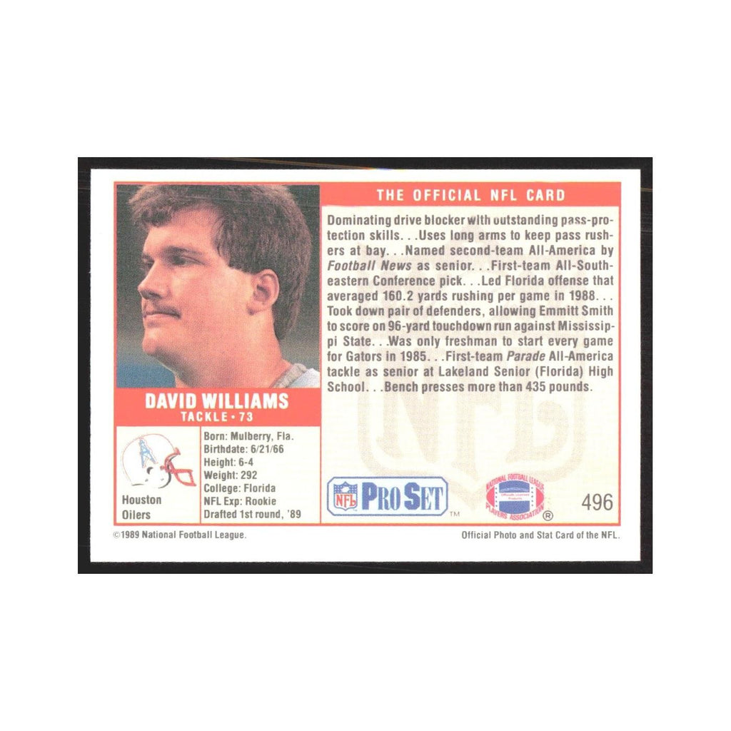 1989 Pro Set David Williams Houston Oilers #496