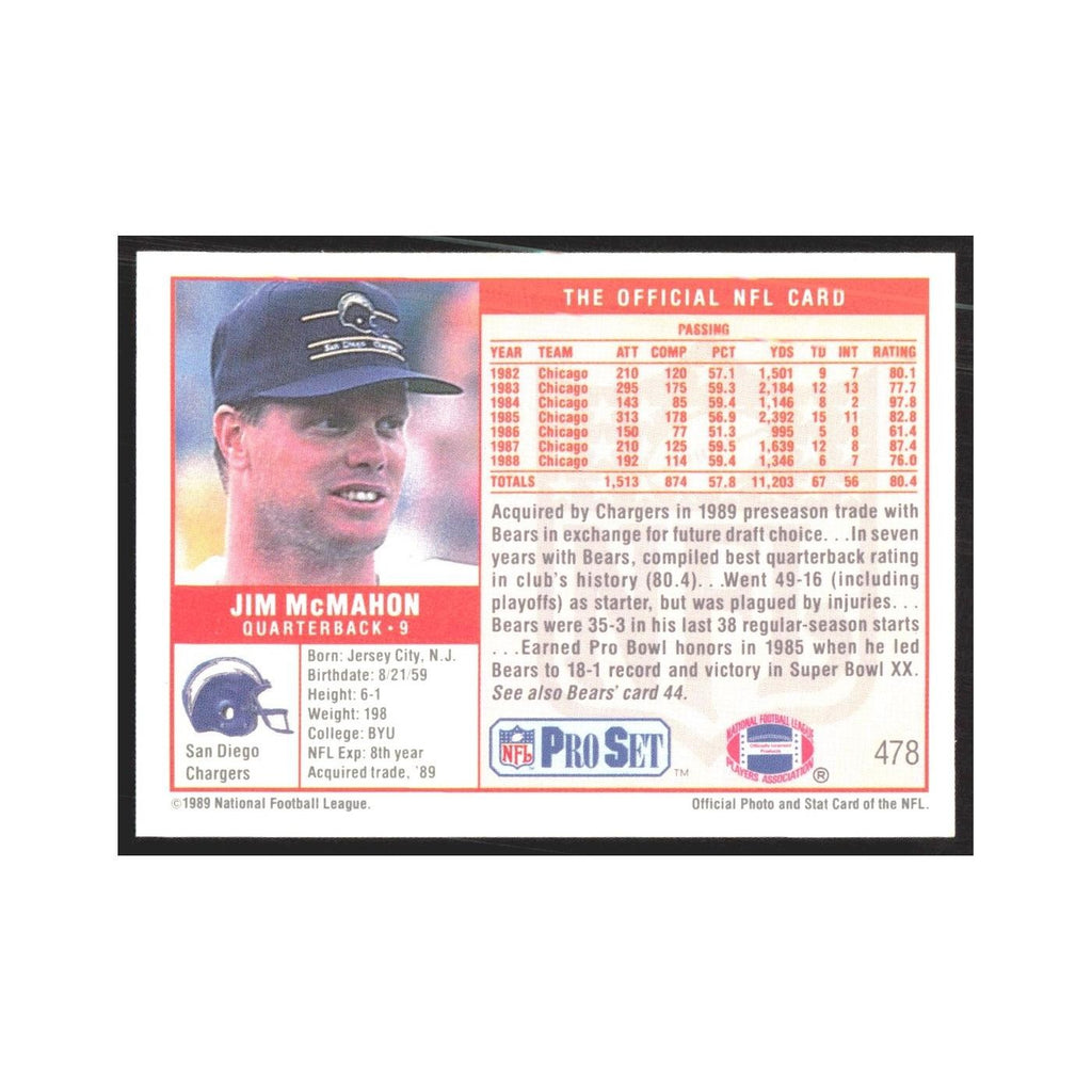 1989 Pro Set Jim McMahon San Diego Chargers #478